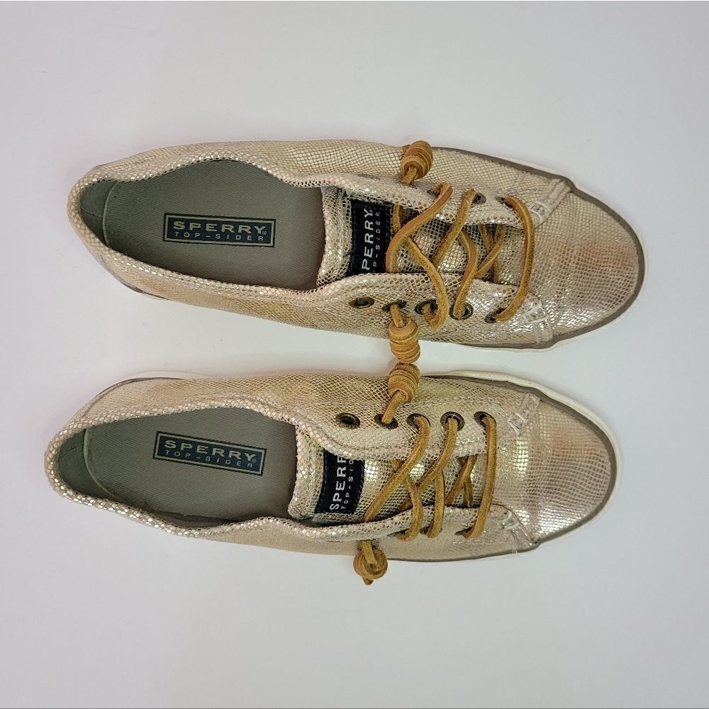 Women's Gold Sperry Topsider Leather Sneakers - Picture 6 of 13